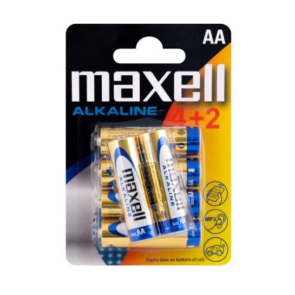 MAXELL Alkaline Batteries AA - LR06 - 4+2 = 6 pieces