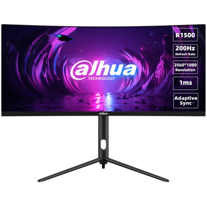 Dahua LM30-E330CA Curved Gaming Monitor, 30" WFHD (2560x1080), VA, 200Hz, 250 nits, 120% sRGB, 21:9, 3000:1, 178°/178°, 1ms, VESA, 2x DP 1.4, 2x HDMI 2.0, 1x Audio out, DC 12V, 4A, 55W.