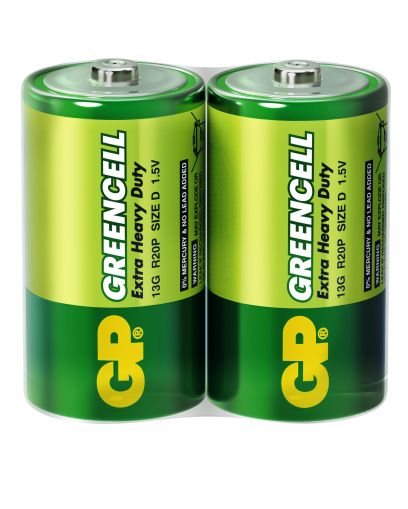 Цинк карбонова батерия GP Greencell 13G-S2, R20, 2 бр. в опаковка / shrink, 1.5V