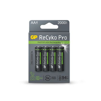 Акумулаторна Батерия GP R6 AA 2000mAh RECYKO + PRO Fast Flash GP-BR-210AAHCF-APCEB4 NiMH /до 500 цикъла/  4 бр. в опаковка GP