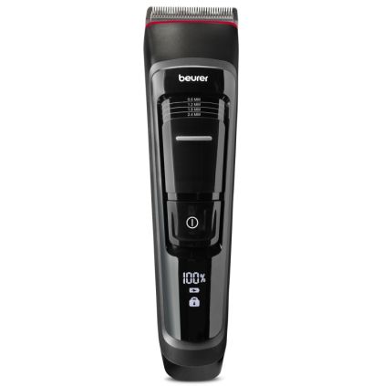 Машинка за подстригване Beurer MN5X hair clipper, 7 Attachments, 6 adjustable cutting lengths and 4-stage fine adjustment, LED display with battery display, Battery and mains operation, travel lock display and charge display, storage bag