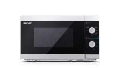 Microwave oven Sharp YC-MG01E-S, Manual control, Built-in microwave grill, Grill Power: 1000W, Cavity Material -steel, 20l, 800 W, Silver/Black door, Defrost, Cabinet Colour: Silver