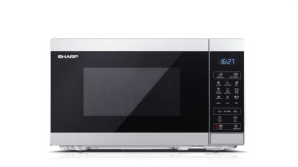 Микровълнова печка Sharp YC-MG02E-S, Fully Digital, Built-in microwave grill, Grill Power: 1000W, Cavity Material -steel, 20l, 800 W, LED Display Blue, Timer & Clock function, Child lock, Silver/Black door, Defrost, Cabinet Colour: Silver