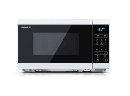 Microwave oven Sharp YC-MS02E-W, Fully Digital, Cavity Material -steel, 20l, 800 W, LED Display Blue, Timer & Clock function, Child lock, Silver/Black door, Defrost, Cabinet Colour: White