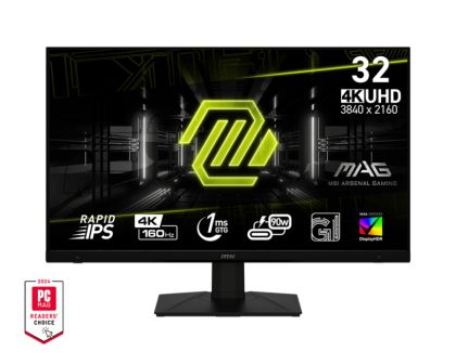 Monitor MSI MAG 322UPF, 32", Rapid IPS, 160Hz, 1ms, UHD 3840x2160, FLAT, HDR 400, FreeSync Premium, KVM, Console mode, APP, PIP, PBP, 400 nits, 1000:1, 100M;1, DP ( 1.4a), 2x HDMI (2.1), 1x Type-C (DP alt. PD 90W), USB HUB, Adj.Stand 100mm, Swivel,Tilt, V