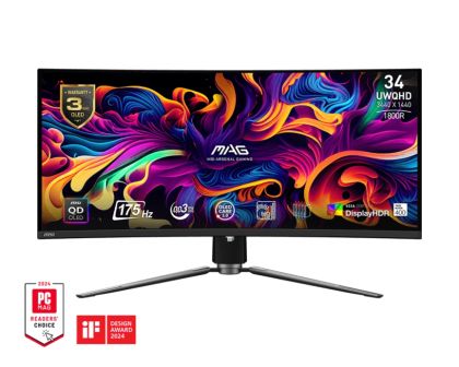 Monitor MSI MAG 341CQP QD-OLED, 34", 175Hz, 0.03ms, UWQHD 3440x1440, Oled Care 2.0, Fanless Design with Graphene, ClearMR 9000, HDR True Black 400, KVM, 250 nits, 1500000:1, 100M;1, DP (1.4a), 2x HDMI (2.1), Type-C (DP alt. PD 15W), USB HUB, Adj.Stand 100