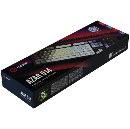 LORGAR Azar 514, Wired mechanical gaming keyboard, RGB backlight, 1680000 color variations, 18 modes, keys number: 104, 50M clicks, linear dream switches, spring cable up to 3.4m, ABS plastic+metal, magnetic cover, 450*136* 39mm, 1.17kg, white, EN layout