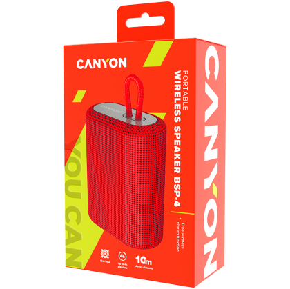 CANYON BSP-4, Bluetooth Speaker, BT V5.0, BLUETRUM AB5365A, TF card support, Type-C USB port, 1200mAh polymer battery, Red, cable length 0.42m, 114*93*51mm, 0.29kg