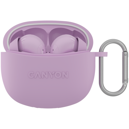 CANYON TWS-5, Bluetooth headset, with microphone, BT V5.3 JL 6983D4, Frequency Response:20Hz-20kHz, battery EarBud 40mAh*2+Charging Case 500mAh, type-C cable length 0.24m, size: 58.5*52.91*25.5 mm, 0.036kg, Purple