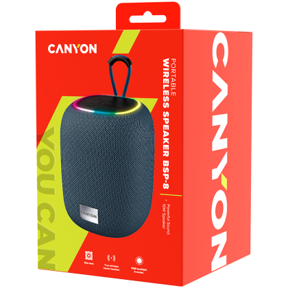 CANYON BSP-8, Bluetooth Speaker, BT V5.2, BLUETRUM AB5362B, TF card support, Type-C USB port, 1800mAh polymer battery, Max Power 10W, Grey, cable length 0.50m, 110*110*135mm, 0.57kg