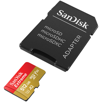 SanDisk Extreme microSDXC 512GB + SD Adapter + 1 year RescuePRO Deluxe up to 190MB/s & 130MB/s Read/Write speeds A2 C10 V30 UHS-I U3, EAN: 619659189648