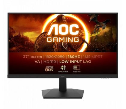 Монитор AOC C27G4ZXU, 27" Curved 1500R VA WLED, 1920x1080@280Hz, 1ms GtG, 0.3msMPRT, 300cd m/2, 4000:1, 80M:1 DCR, Adaptive Sync, FlickerFree, Low Blue Light, 2Wx2, Tilt, Height Adjust, Swivel, 2xHDMI, DP, USB hub