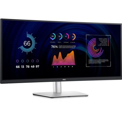 Monitor Dell P3424WE, 34" Curved, WQHD AG, IPS, 21:9, 5ms, 1000:1, 300 cd/m2, (3440x1440 ), 99% sRGB, HDMI, DP, USB-C PD of up to 90W, USB 3.2 hub, KVM ports, RJ45, ComfortView Plus, Height Adjustable, Swivel, Tilt, Black