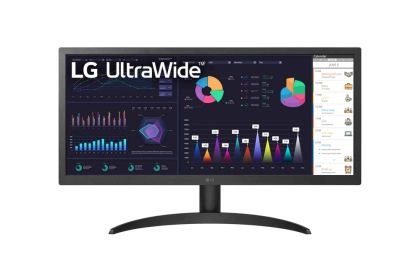 Монитор LG 26WQ500-B, 25.7" UltraWide AG, IPS Panel, 1ms MBR, 5ms, CR 1000:1, 250 cd/m2, 21:9, 2560x1080, HDR 10, sRGB over 99% , AMD FreeSync, 75Hz, Reader Mode, HDMI, Headphone Out, Tilt, Headphone Out, Black