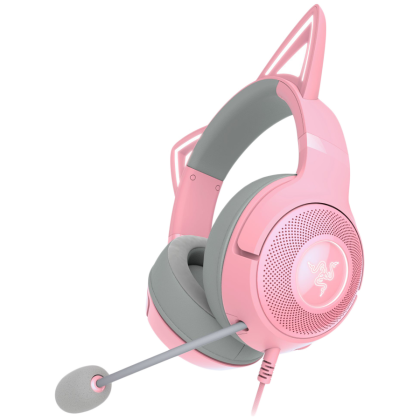 Kraken Kitty V2 - Pink, Gaming headset, Kitty Ears, Stream Reactive Lighting, HyperClear Cardioid Mic, 40 mm TriForce Drivers, Built into the earcups microphone, Razer Chroma RGB (Ear and Earcups), Surround sound: Only available on Windows 10 64- bits