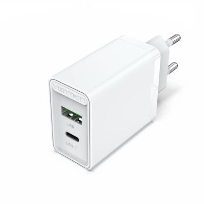 Vention бързо зарядно Fast Charger Wall - QC4.0, PD Type-C + QC3.0 USB A, 20W White - FBBW0