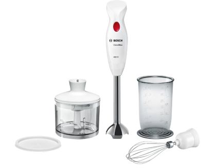 Пасатор Bosch MSM24500, Blender, CleverMixx, 400 W, Chopper and blender included, Stainless steel whisk, mixing/measuring cup, White