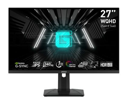 Монитор MSI G274QPX, 27", 240Hz, 1ms, Rapid IPS, 2560x1440, G-Sync Compatible, Gaming OSD, Mystic Light, 98% DCI-P3, AG, USB hub, 400 nits, 1000:1, DCR 100M:1, DP(1.4a), 2xHDMI(2.0b), 1xTypeC DP alt. w/PD (65W), Heigh Adj., VESA, 9S6-3CC29H-040