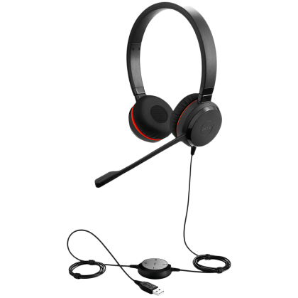 JABRA EVOLVE 20 MS Stereo USB Headband Special Edition Noise cancelling, USB connector, with mute-button and volume control on the cord, with leatherette ear cushion, Microsoft optimized