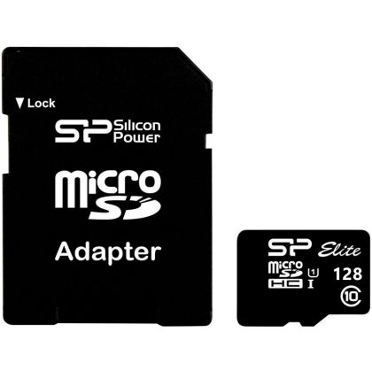 Silicon Power Elite /class 10 128GB mSD Card UHS-1 (U1) R/W: up to 85/10 MB/s, ECC function, Shock/water/x-ray-proof,  w/ adapter, EAN: 4712702642223