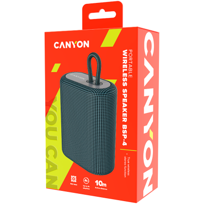 CANYON BSP-4, difuzor Bluetooth, BT V5.0, BLUETRUM AB5365A, suport card TF, port USB tip C, baterie polimer de 1200 mAh, gri închis, lungime cablu 0,42 m, 114*93*51 mm, 0,29 kg