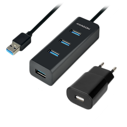 AXAGON HUE-S2BP 4x USB3.0 Charging Hub 1.2m Cable, MicroUSB Charging, Incl. AC Adapter