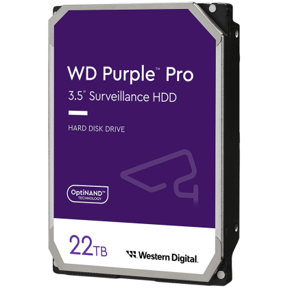 HDD Video Surveillance WD Purple Pro 22TB CMR (3.5'', 512MB, 7200 RPM, SATA 6Gbps, 550TB/year)