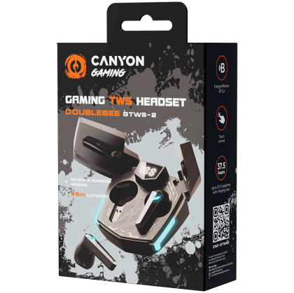 CANYON GTWS-2, Gaming True Wireless Headset, BT 5.3 stereo, 45ms low latency, 37.5 hours, USB-C, 0.046kg, black