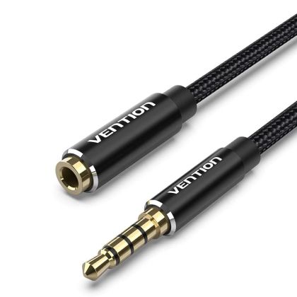 Vention Аудио Кабел Cotton Braided TRRS 3.5mm Male to 3.5mm F - 1.5m - Gold plated, Aluminum alloy - BHCBG