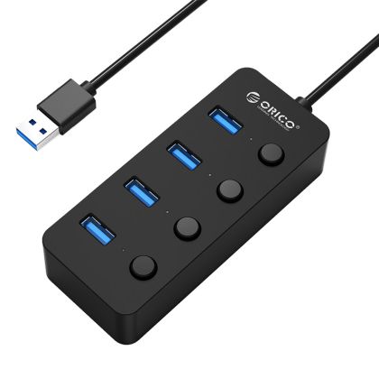 Orico USB3.0 HUB 4 port black, 4 On/Off buttons - W9PH4-U3-BK