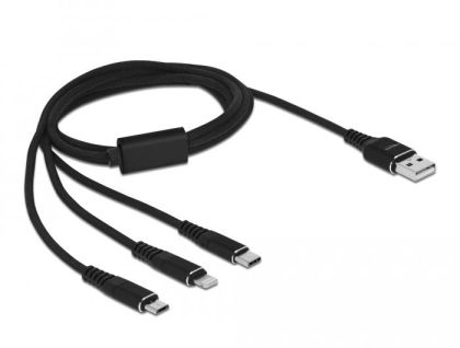 Delock USB Charging Cable 3 in 1 for Lightning™ / Micro USB / USB Type-C™ 1 m black