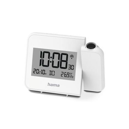 Hama "Hvar" Projector Alarm Clock, Digital Radio-Controlled Alarm Clock, Wall or Ceiling Projection, white