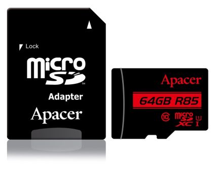 Apacer microSDXC 64GB UHS-I U1 R85 Class10, Adapter - AP64GMCSX10U5-R