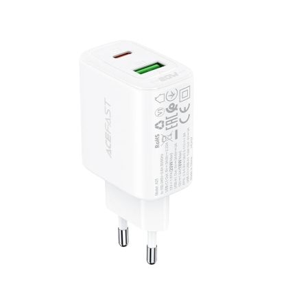 Acefast Charger Wall GaN PD20W - A25 - USB-C x 1, USB-A x 1, White