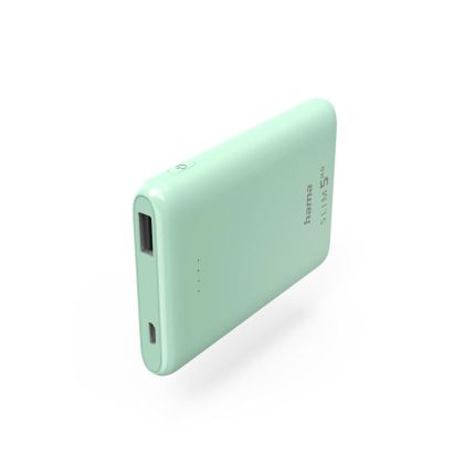 Baterie externă HAMA SLIM 5HD, 5000 mAh, LiPolym, USB-A, verde mentă