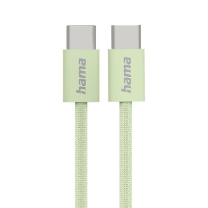 Hama "Fabric" Charging Cable, USB-C - USB-C, 1 m, Nylon, green