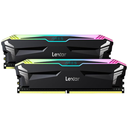 Lexar 2x8GB Ares DDR4 3600 UDIMM Memory with heatsink and RGB lighting, Black Color, Dual pack