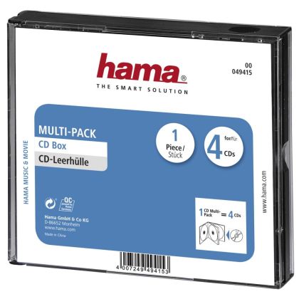 HAMA Multi-Pack 4 CD/DVD kutusu, şeffaf/siyah