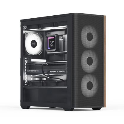 AeroCool Case ATX - D501A Black, Addressable RGB, Wood