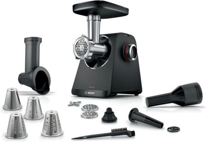 Meat mincer Bosch MFWS440B, Meat mincer - MultiPower 1900 W, Planetary gearbox, 2.5 kg/min, kebbe attachment, sausage attachment, reverse function, Black