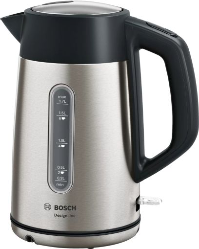 Fierbător electric Bosch TWK4P440, Fierbător, DesignLine, 2000-2400 W, 1,7 l, funcție OneCup, Oțel inoxidabil