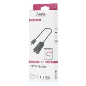 HAMA Kablosu, USB 2.0 OTG mikro USB - dişi USB 2.0, 480 Mbit/s, Siyah