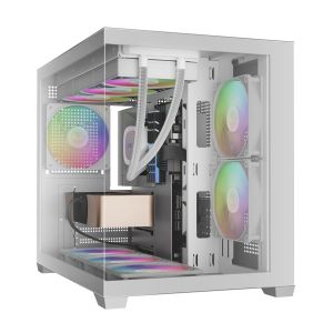 Gamdias Case mATX - AURA GC10M White - 3 x 120 mm A-RGB, Tempered Glass