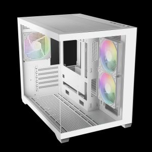 Gamdias Case mATX - AURA GC10M White - 3 x 120 mm A-RGB, Tempered Glass
