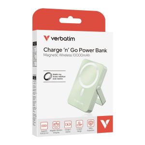 Външна батерия Verbatim Charge 'n' Go Power Bank with Stand Magnetic Wireless 10000mAh Green