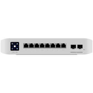 Ubiquiti USW-Pro-8-PoE-EU An 8-port, Layer 3 switch with PoE+ and PoE++ output.