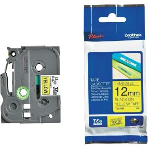 Bandă laminată BROTHER TZE631 12mm NEGRU PE GALBEN