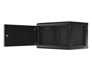 Комуникационен шкаф Lanberg rack cabinet 19" wall-mount 6U/600x450 for self-assembly with metal door black (flat pack)