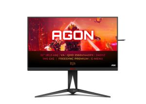 Монитор AOC AG325QZN/EU, 31.5" Fast VA WLED, 2560x1440@240Hz, 1ms GtG, 0.5ms MPRT, 400cd m/2, 4000:1, 80M:1 DCR, Adaptive Sync, FlickerFree, Tilt, Height Adjust, Pivot, Swivel, 2xHDMI, 2xDP, USB hub