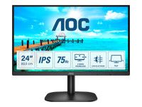 Monitor AOC 24B2XDA, 23.8" IPS WLED, 1920x1080@75Hz, 4ms GTG, 250cd/m2, 1000:1, DC20M:1, Adaptive Sync, FlickerFree, Low Blue Light, 2Wx2, Tilt, D-SUB, DVI, HDMI